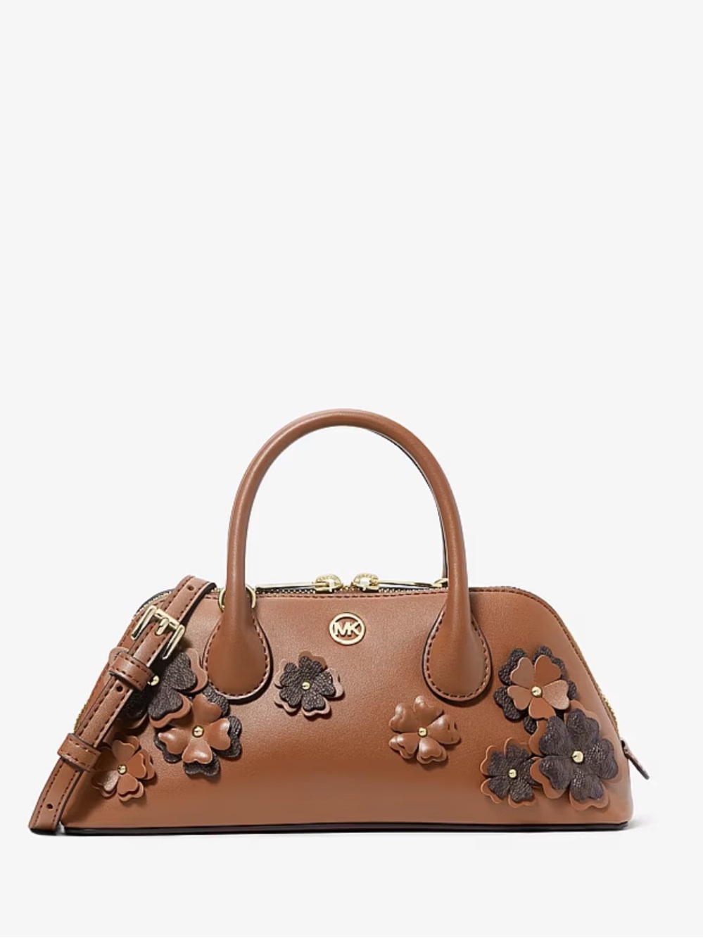 Michael Kors Tan Brown Floral Applique Satchel - Picture 1 of 5
